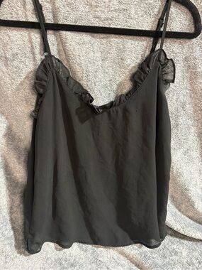 eesome Black Ruffle-Trim Spaghetti Strap Tank